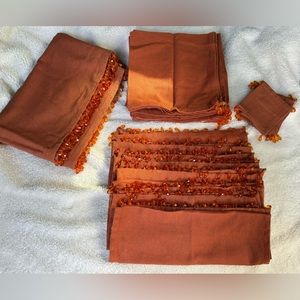 THANKSGIVING Dusty orange pottery barn beaded tablecloth SET